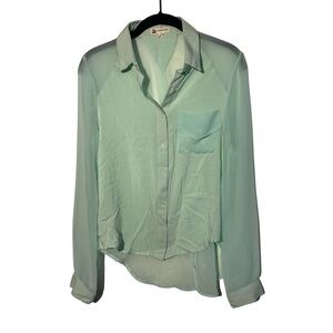 Cotton Candy Women's Mint Green Button-Up Sheer Blouse Size Medium